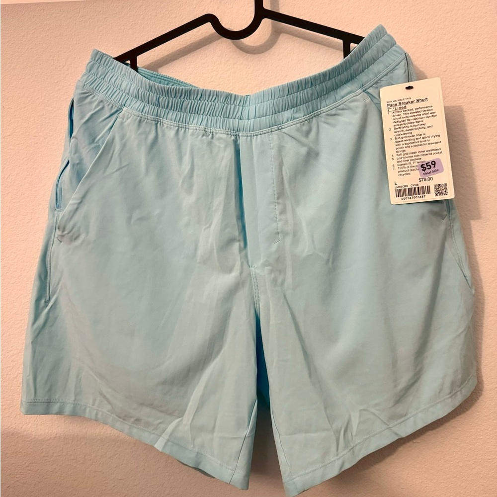 NWT Lululemon Men’s Shorts Pace Breaker 7” Lined Size L Blue